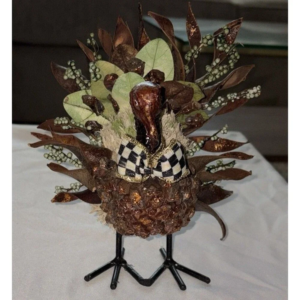 MacKenzie Childs Turkey Autumn Naturals Thanksgiving Courtly Check Ribbon 7.5